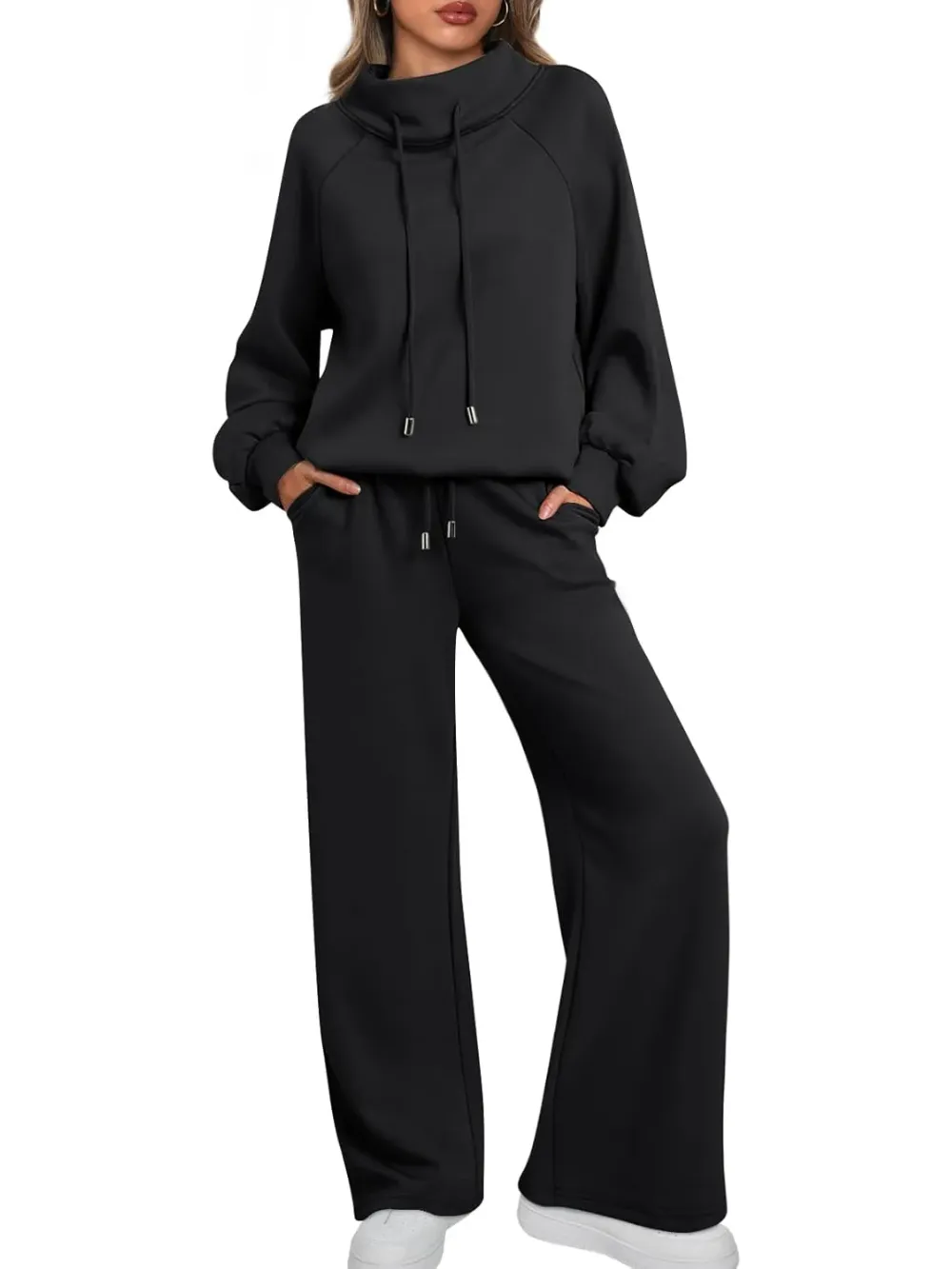 Lounge Sets for Women Sweatsuits 2 Piece Outfits 2024 Fall Drawstring Sweatshirt Wide Leg Sweatpants Tracksuit