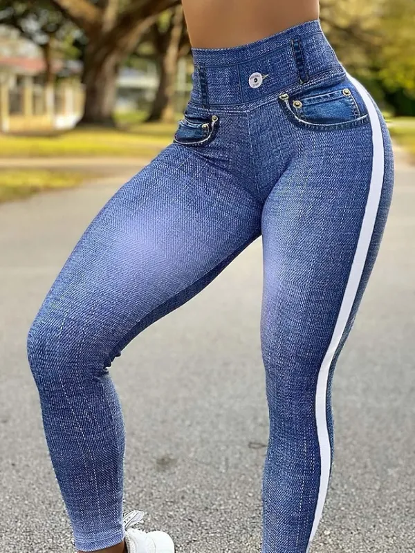 Women's Jeans Bell Bottom Tights Ankle-Length Denim Faux Denim High Elasticity High Waist Fashion Tights Casual Weekend Light Blue Black S M