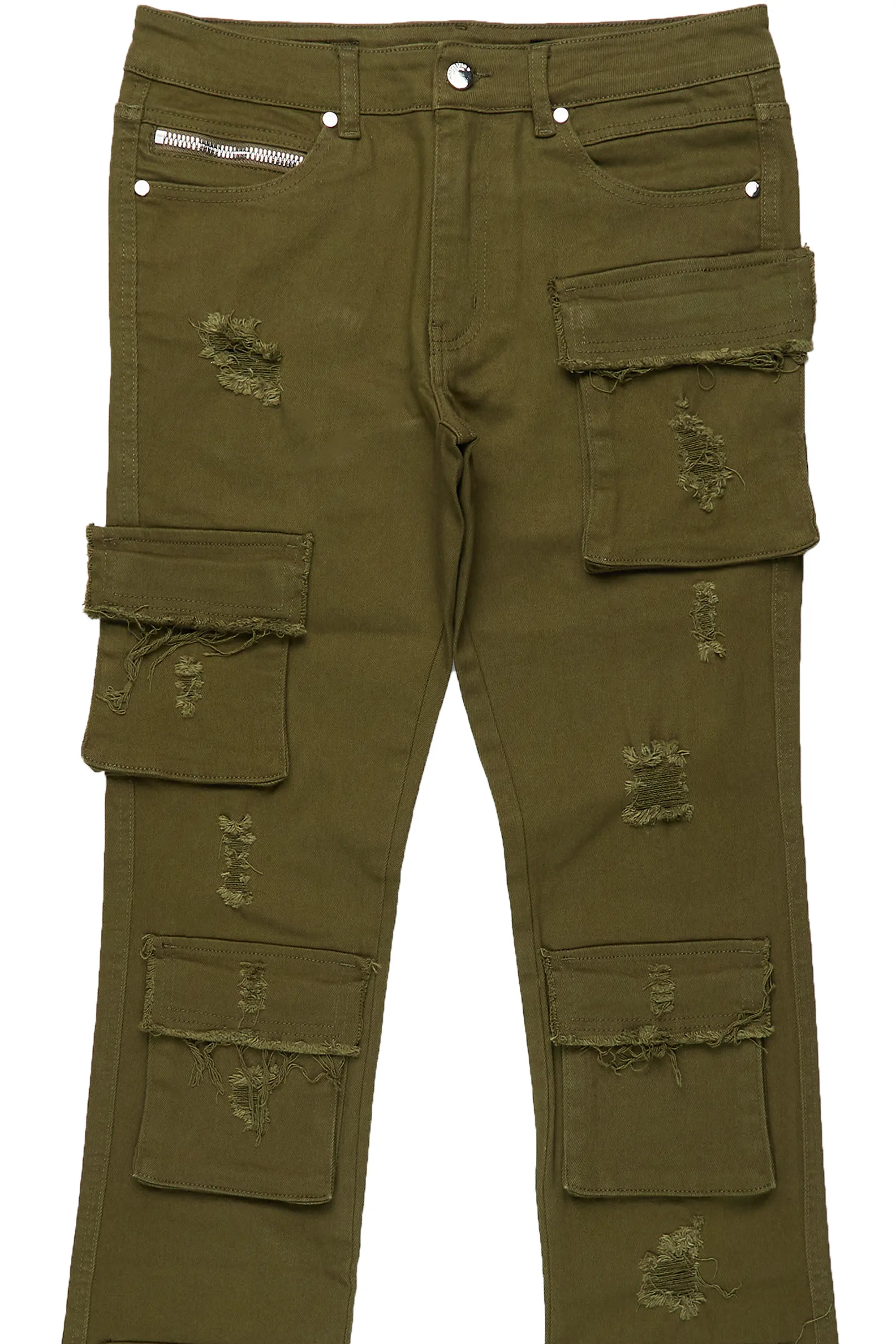 Zander Green Stacked Flare Cargo Jean