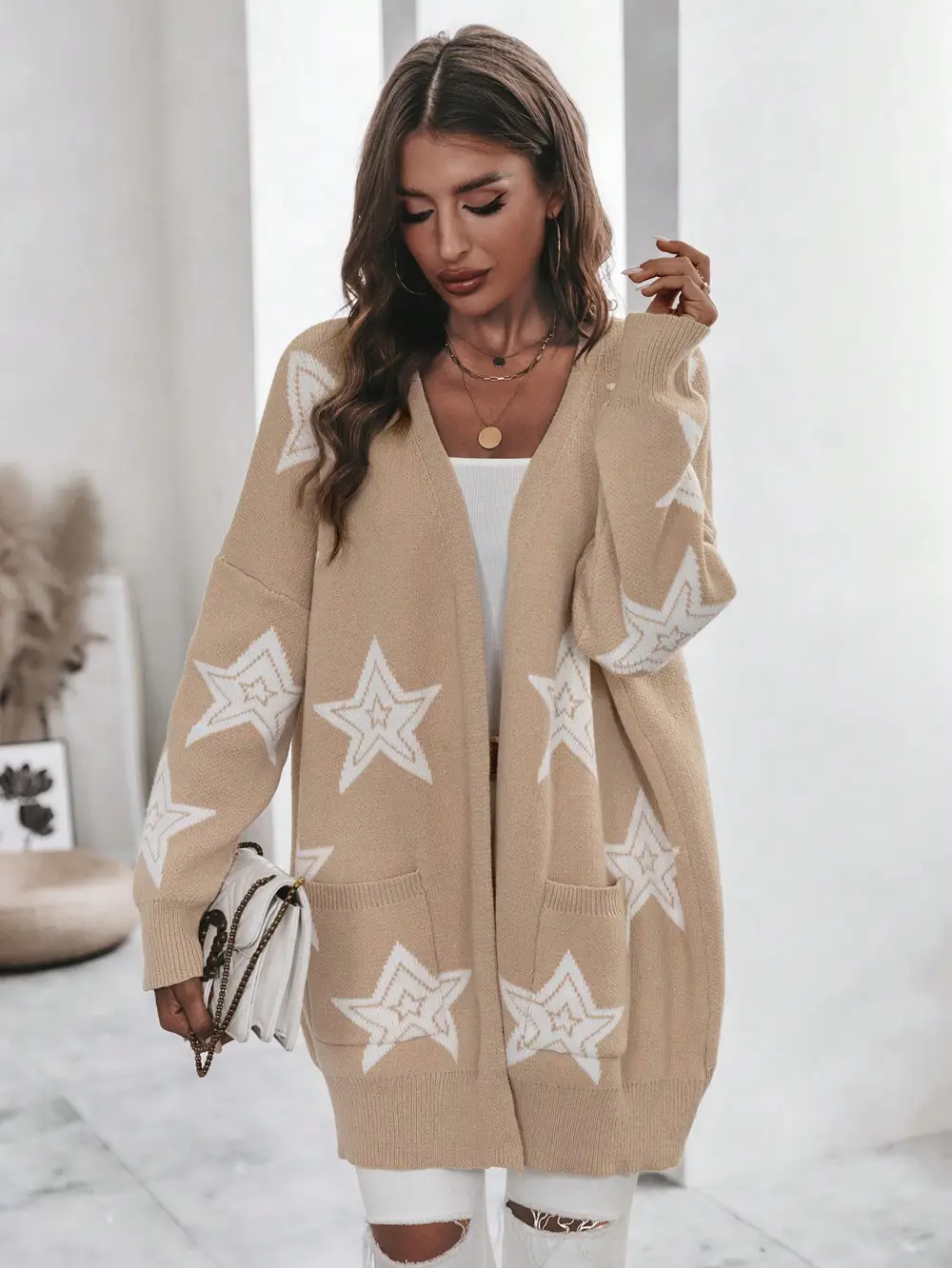 Solid Raglan Sleeve Open Front Cardigan