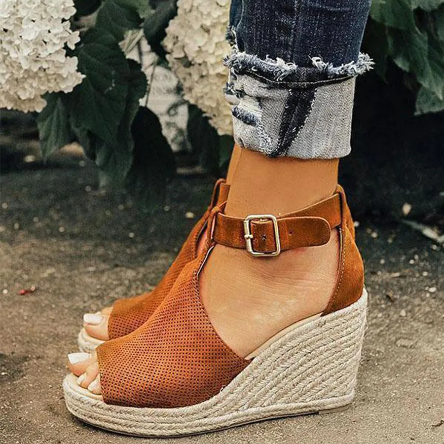 Plain Velvet Peep Toe Date Wedge Sandals
