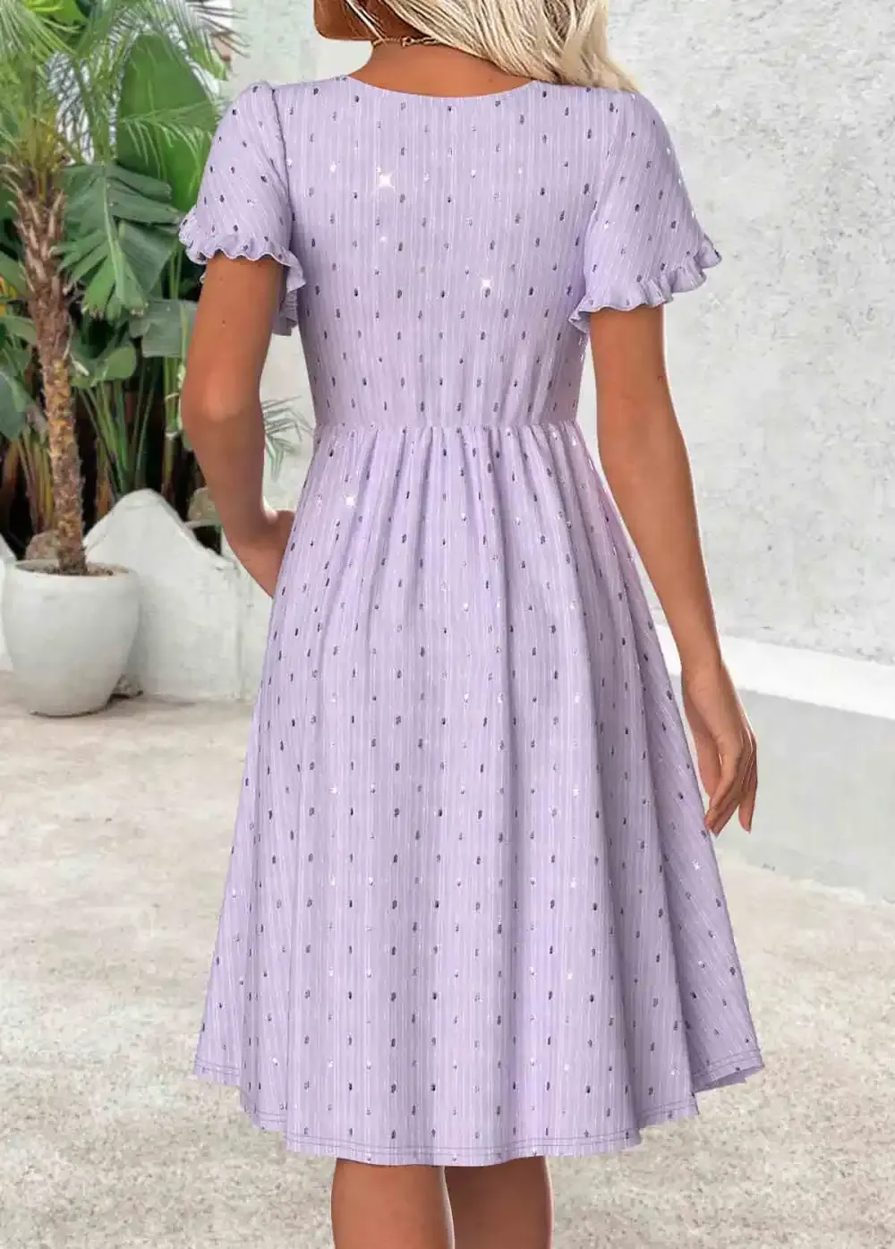 Light Purple Short Sleeve Round Neck Dress