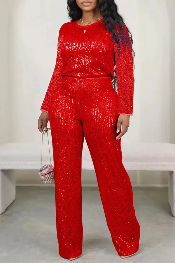 Sequin Round-Neck Pant Set