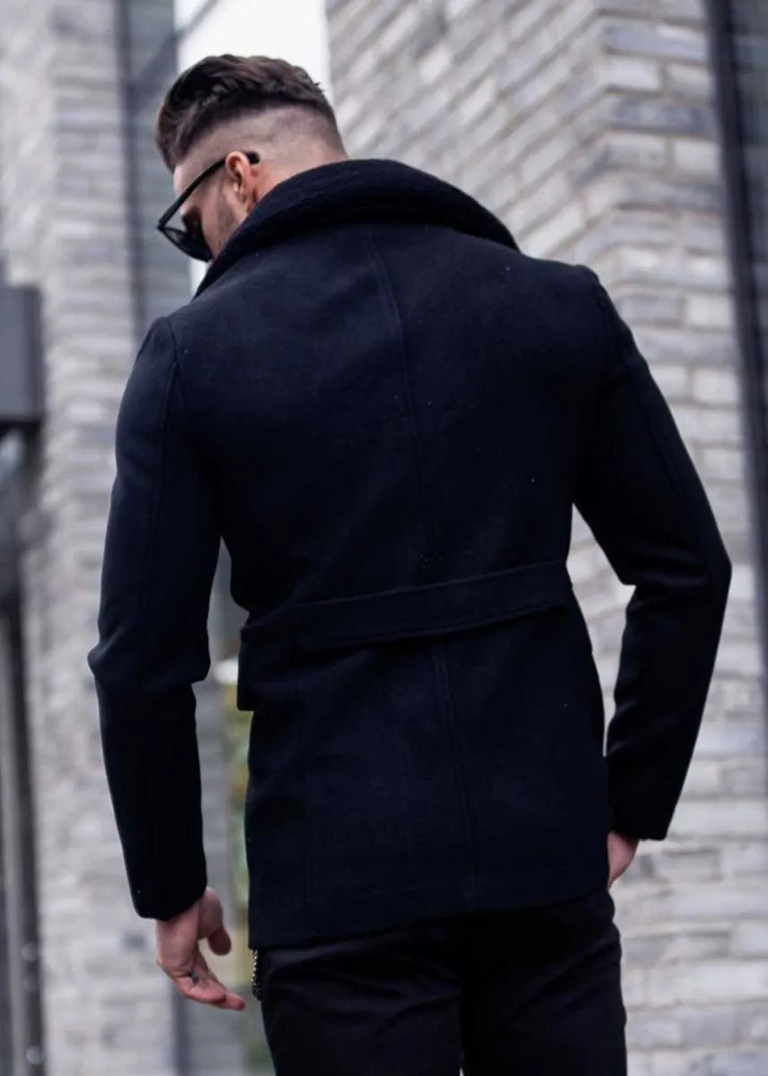 Bonucci Leather Coat Short Black