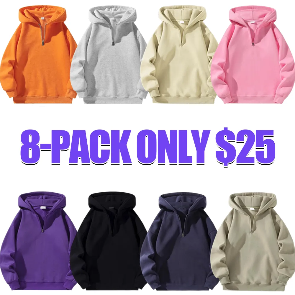 Men's half-zip hoodie: plain, drop shoulder, regular/relaxed fit, long-sleeve fleece