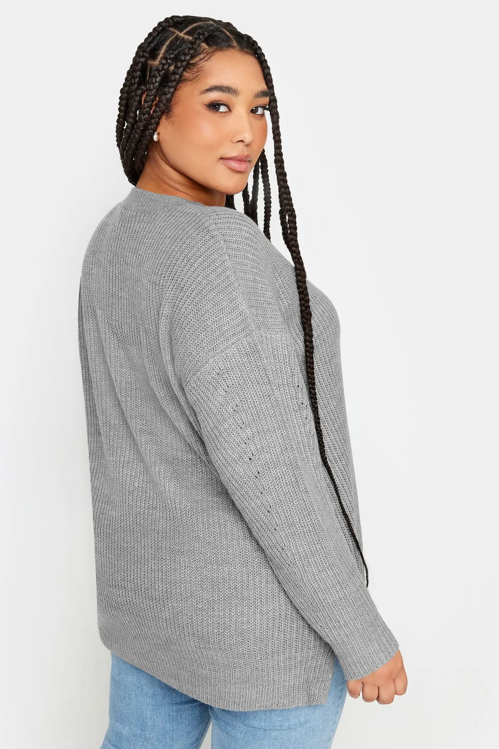YOURS Curve Navy Blue Drop Shoulder Knitted Jumper