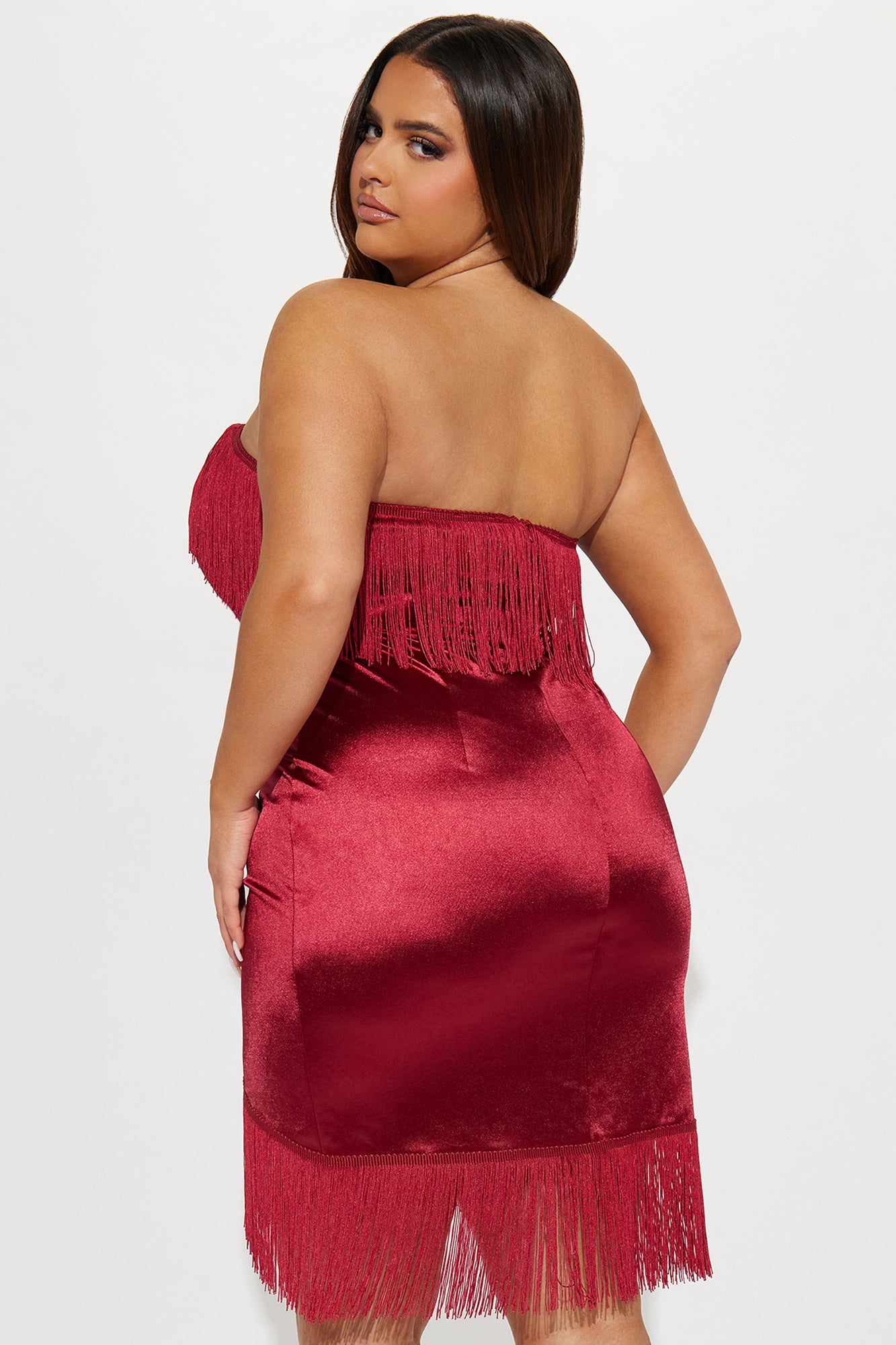 Fallyn Fringe Mini Dress - Wine