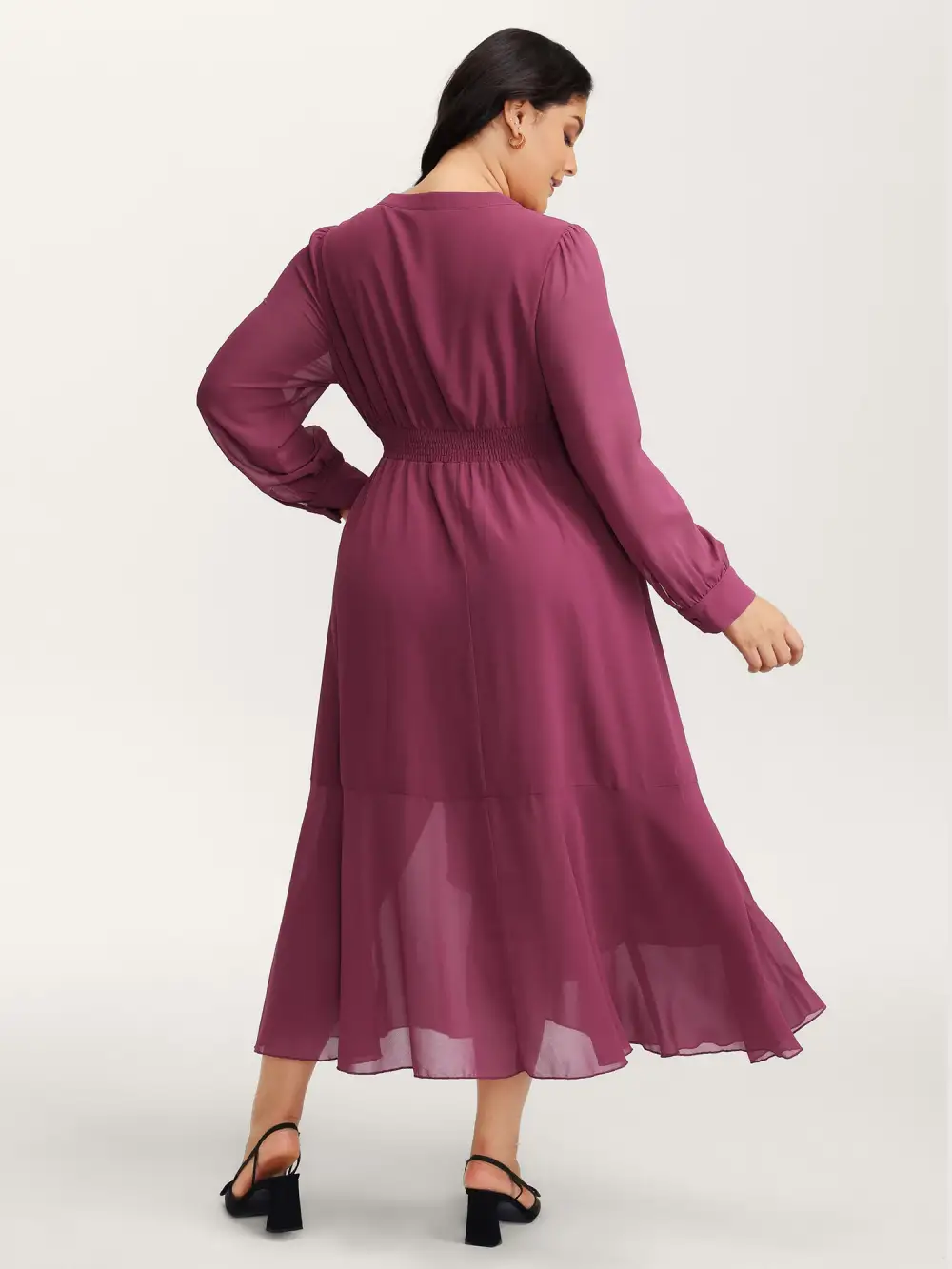 Chiffon Wrap Tie Layered Ruffled Maxi Dress