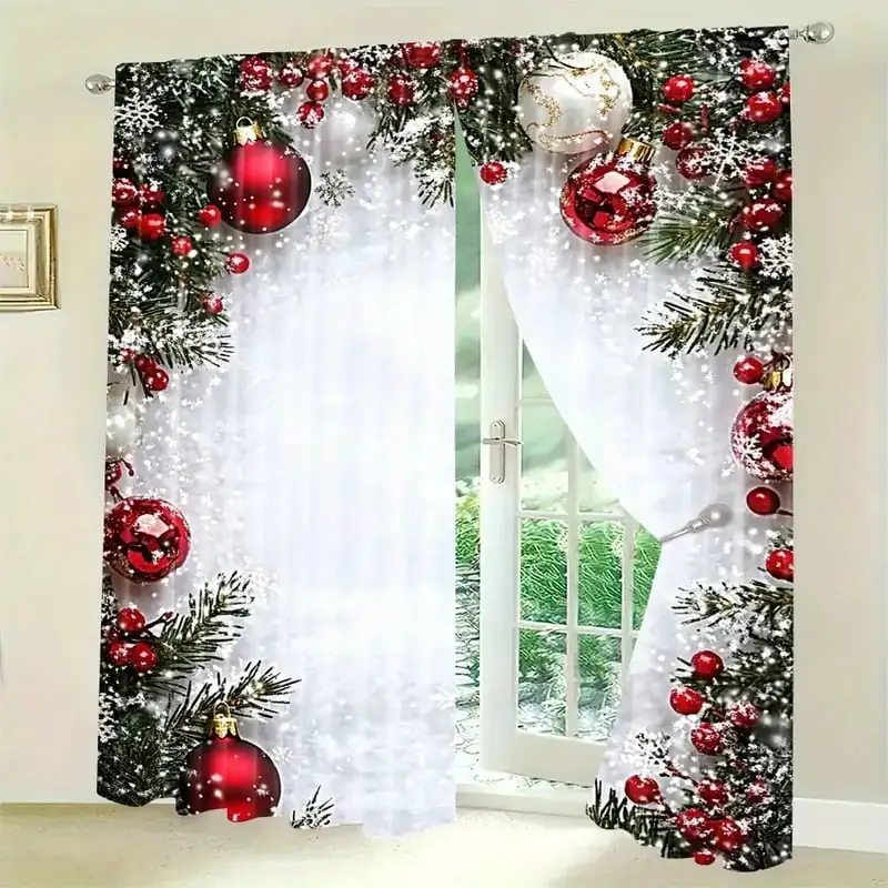 Christmas ball holiday printed curtains