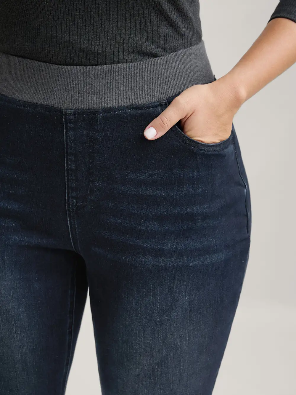 Stretchy Whiskered Waist Skinny Knit Jeans