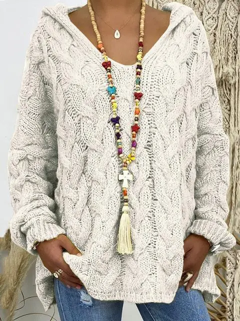 Solid Color Twist Knitting Hoodie Sweater