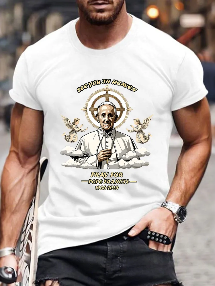 Men's See You In Heaven Pray For Pf 1936-2025 Print Short Sleeve Round Neck Cotton T-Shirt