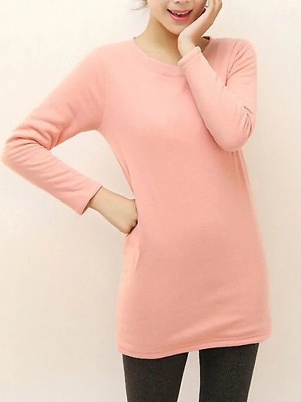 Women's Fleece Lounge Top Pure Color Warm Fashion Casual Home Street Daily Cotton Warm Crew Neck Long Sleeve Pullover Winter Denim Blue Melon red