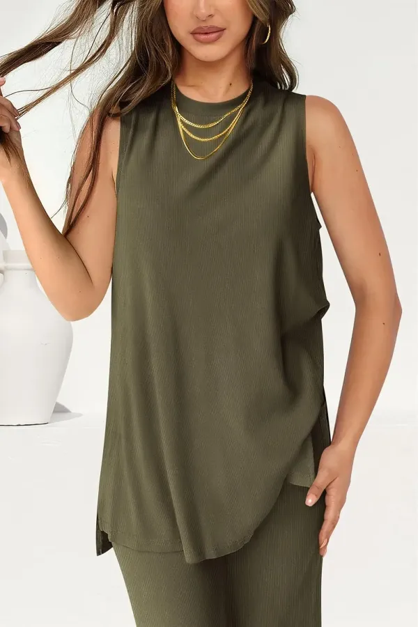 Women's Casual Loose Tank Top Wide Leg Pants 2 Piece Lounge Set