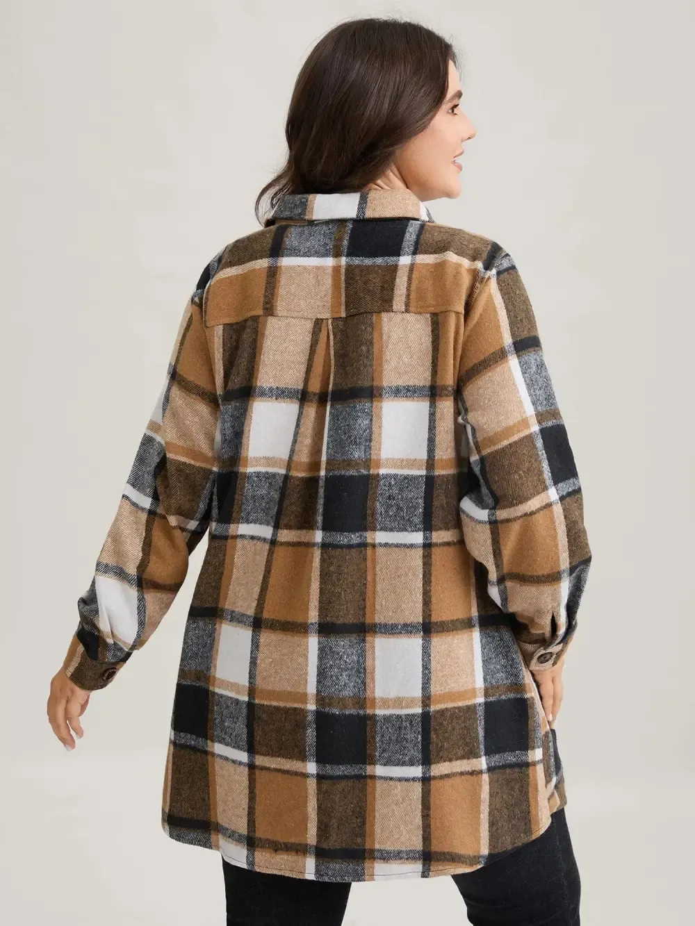 Plaid Chest Pockets Long Jacket
