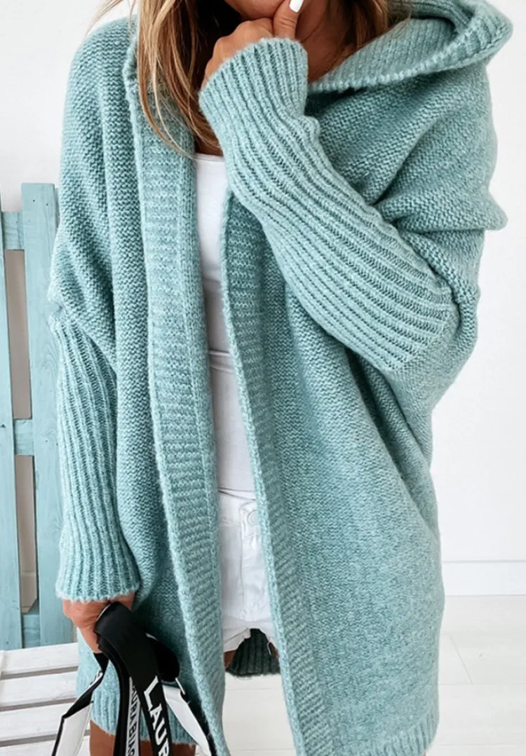 Hooded Sweater Bat-Shaped Soft Loose Back Patchwork Sweater