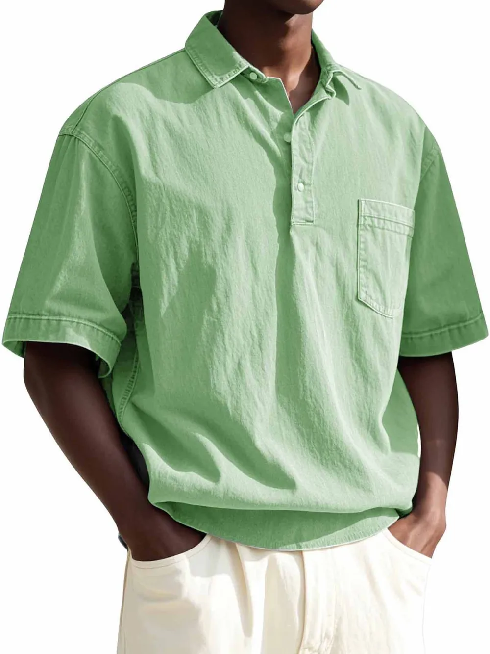 Men's Fashion Vintage Lapel Pocket Short Sleeve Polo Shirt