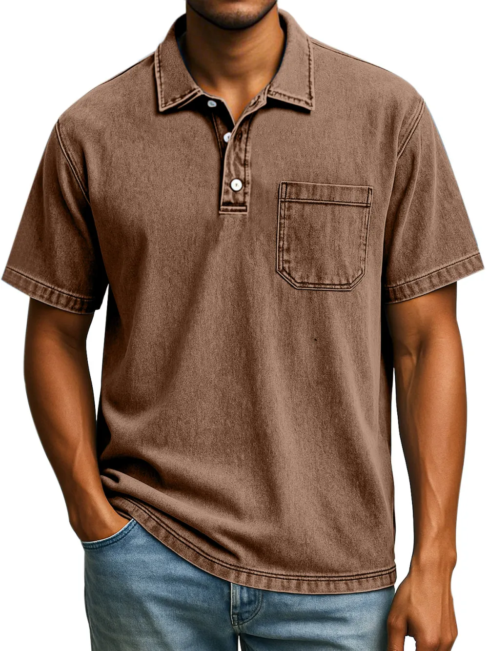 Men's Retro Solid Color Comfortable Loose Lapel Button Short Sleeve Polo Shirt