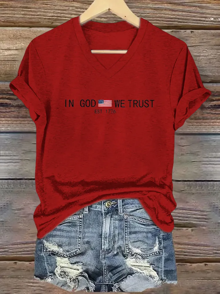 Women's America 1776 In God We Trust Print Short Sleeve Round Neck Cotton T-Shirt