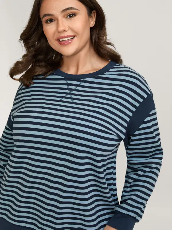 Stripe Print Color Contrast Sweatshirt
