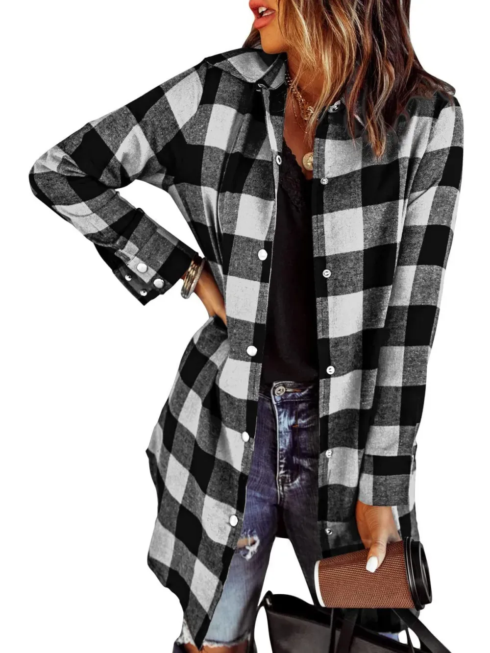 2025 Women's Flannel Long Sleeve Plaid Button Down Shirts