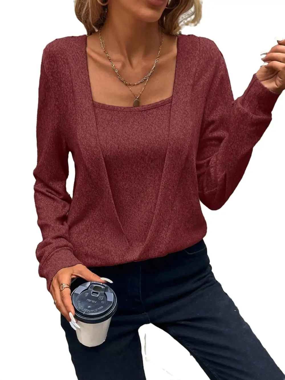 Casual Solid Pullovers Square Neck Light Grey Women Sweatshirts