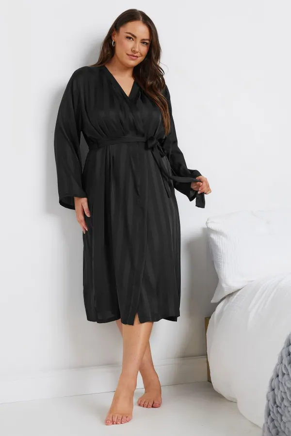 YOURS Curve Red Stripe Jacquard Satin Robe