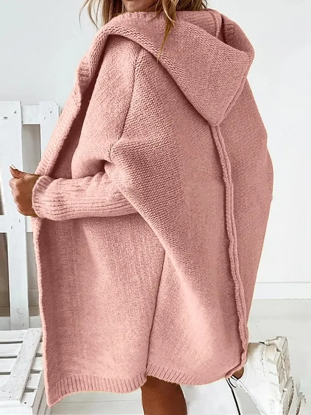 Women's Cardigan Hooded Solid Color Stylish Basic Casual Long Sleeve Loose Sweater Cardigans Hooded