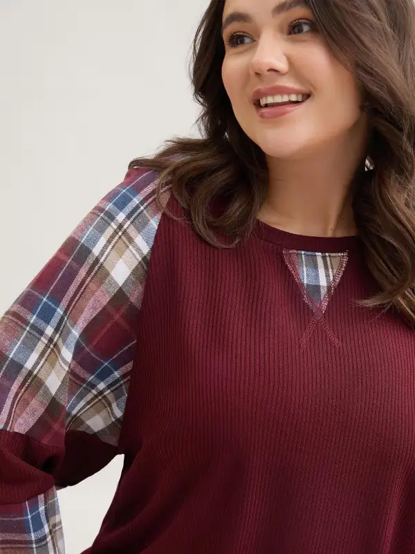 Plaid Patchwork Raglan Sleeve Sweatshirt