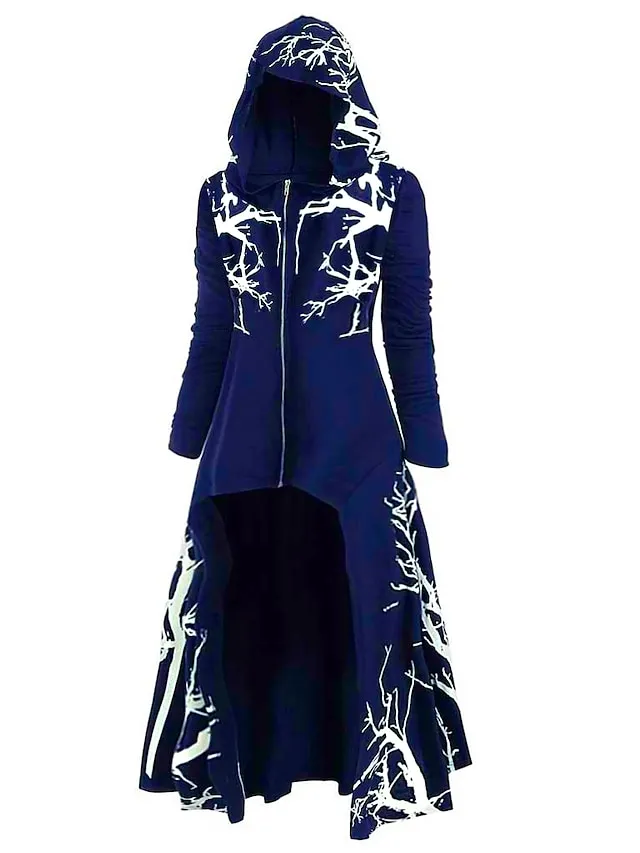 Women's Plus Size Winter Coat Coat Print Abstract Outdoor Halloween Long Sleeve Hoodie Long Winter Fall Black Blue Purple L XL XXL 3XL 4XL