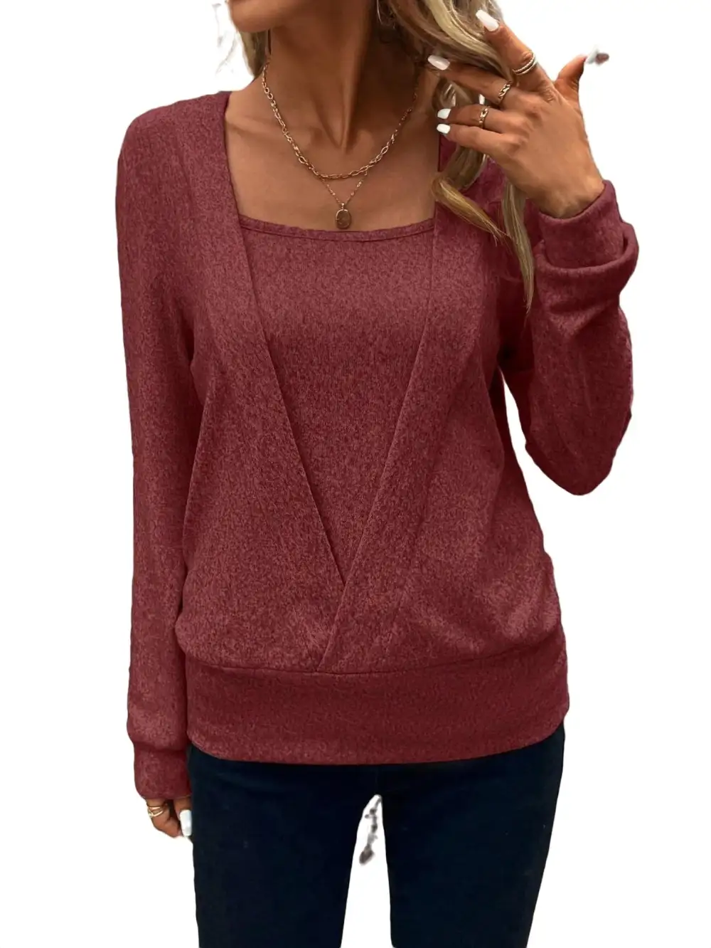 Casual Solid Pullovers Square Neck Light Grey Women Sweatshirts