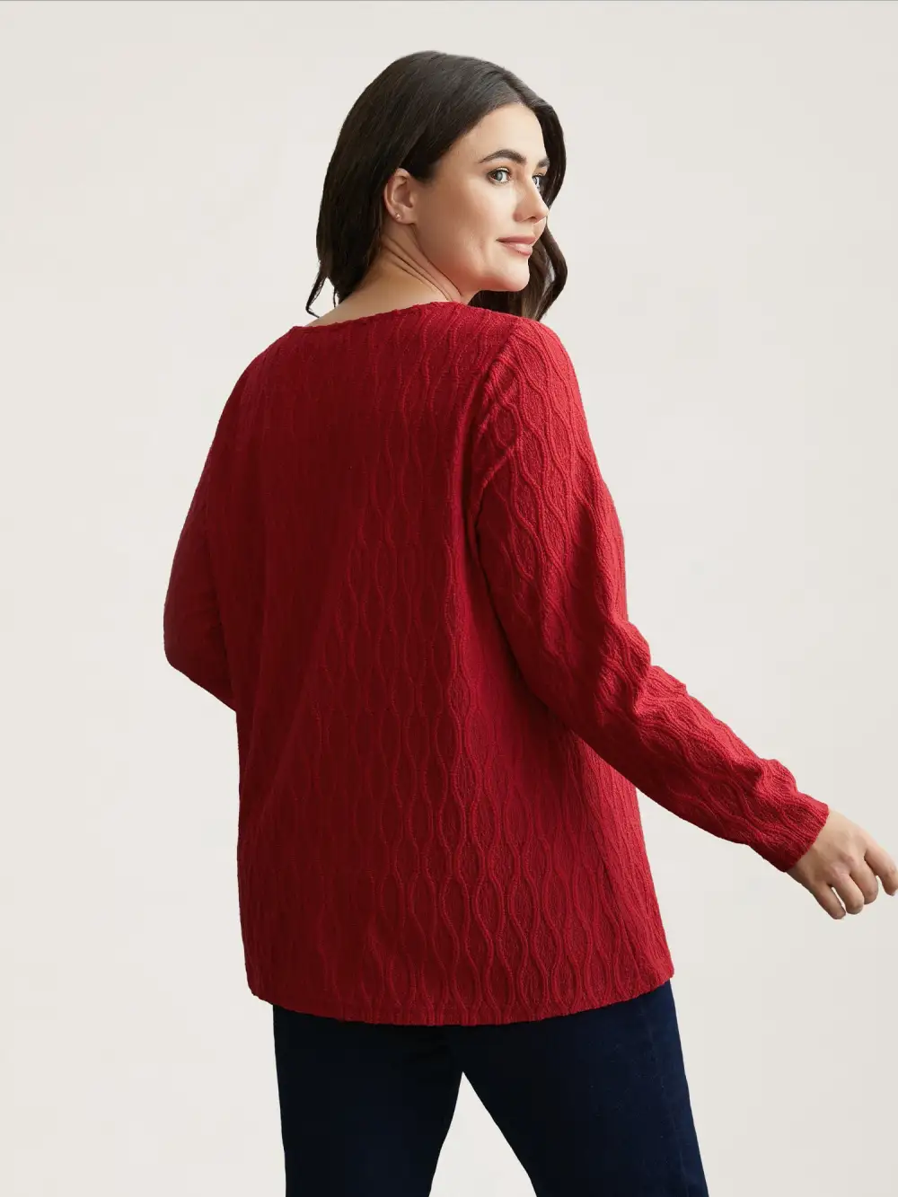 Textured Keyhole Gathered Knit Top