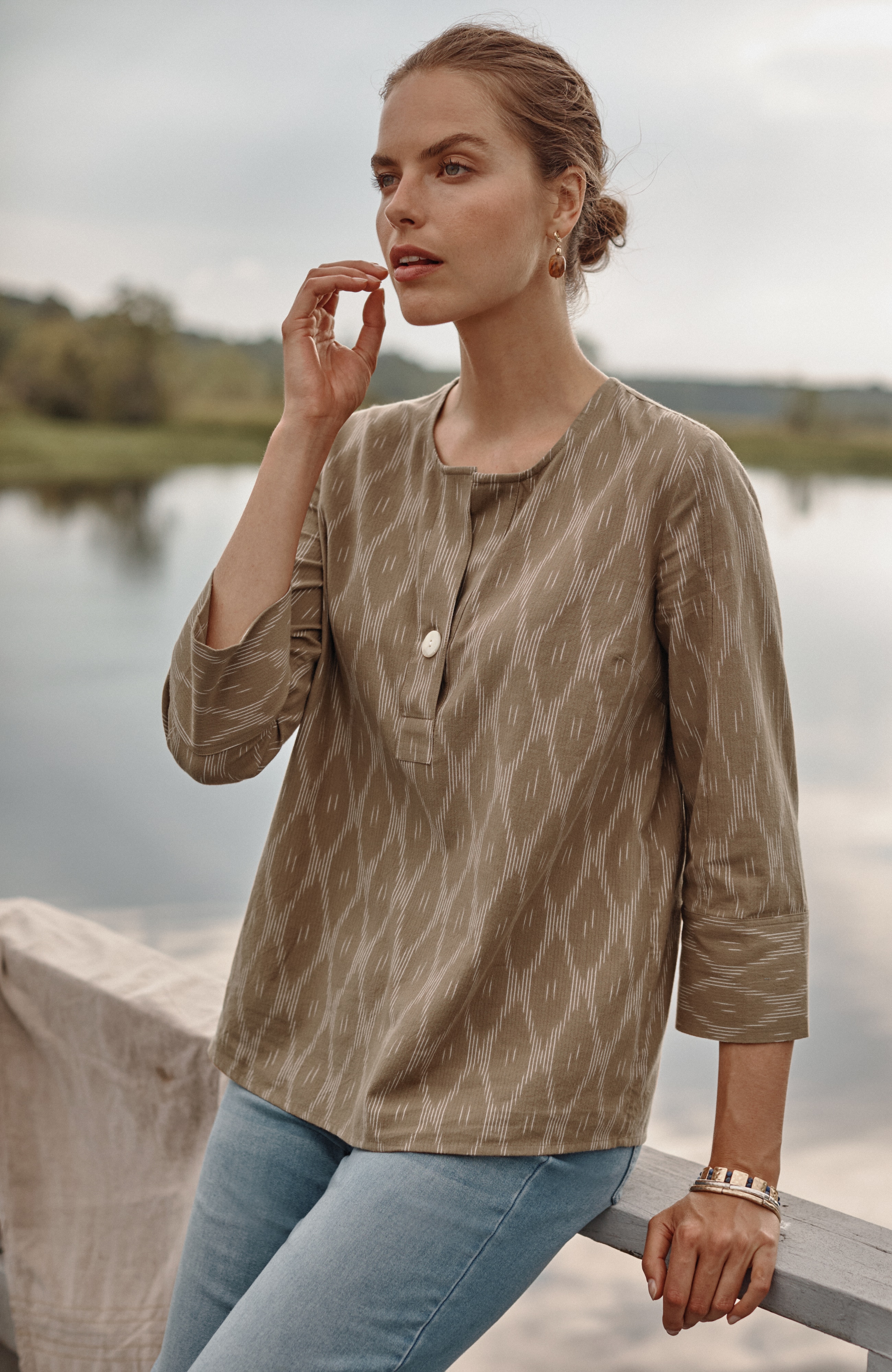 Pure Jill Single-Button Ikat Top