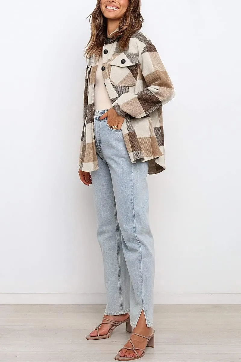 Womens Fall Outfits Fashion Clothes Shackets Flannel Plaid Button Down Long Sleeve Shirts Jackets 2024