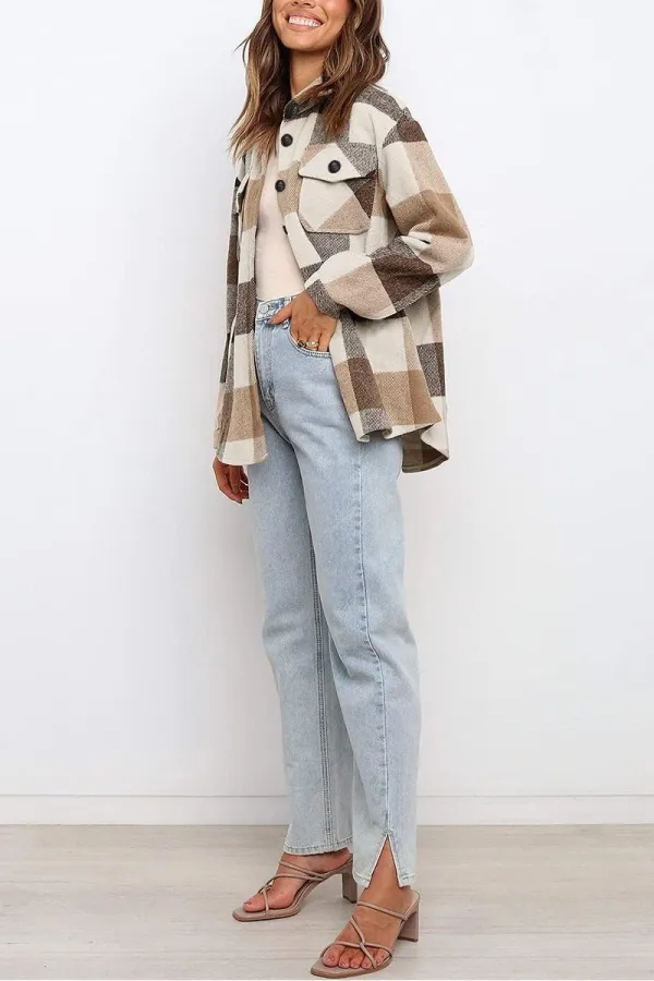 Womens Fall Outfits Fashion Clothes Shackets Flannel Plaid Button Down Long Sleeve Shirts Jackets 2024