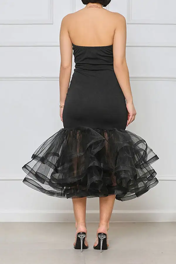  Pretty Tiered Ruffle Fishtail Midi Dress