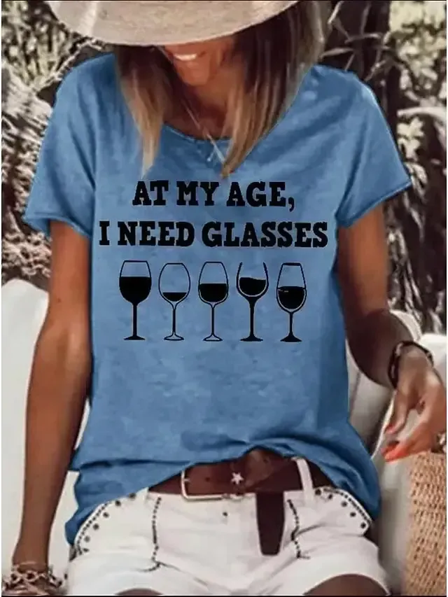 Women's T shirt Tee Black Blue Green Graphic Letter Print Short Sleeve Daily Weekend Basic Round Neck Regular Painting S