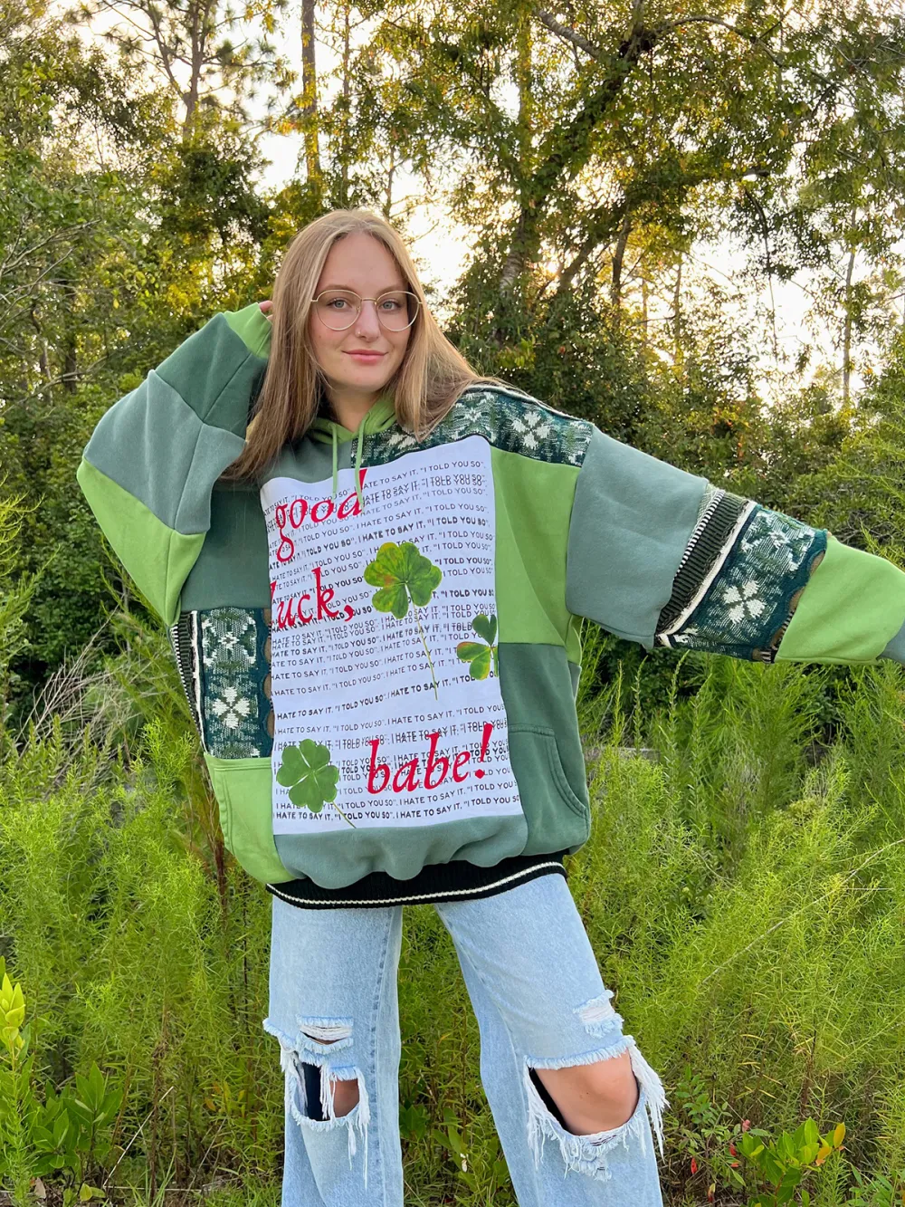 Green Streetwear Leisure Hoodie Sweatshirts