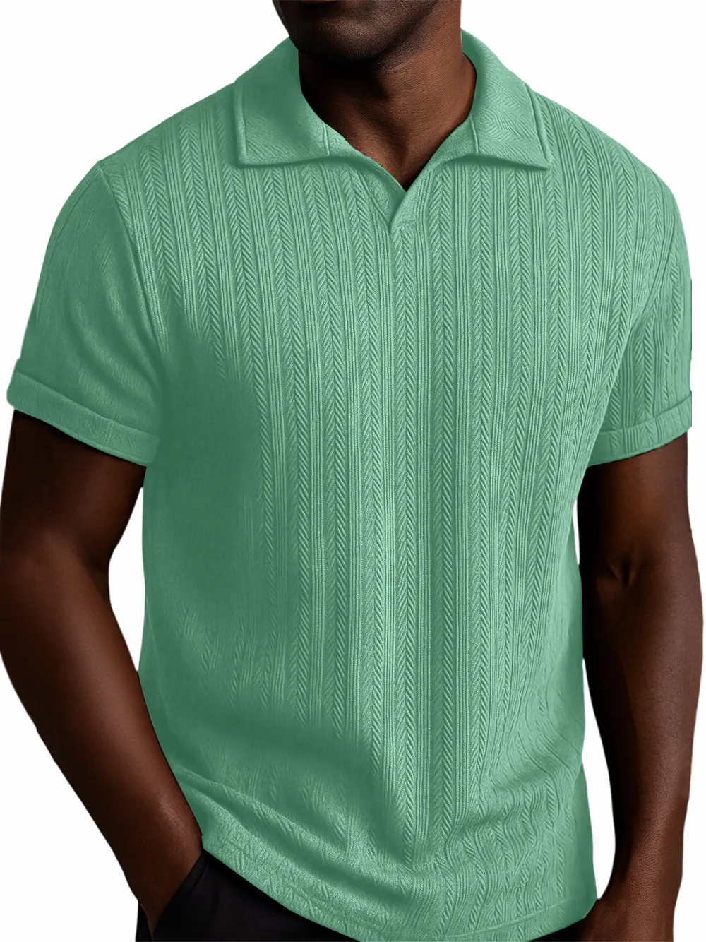 Men's Textured Striped V-neck Casual Daily Versatile Polo Top