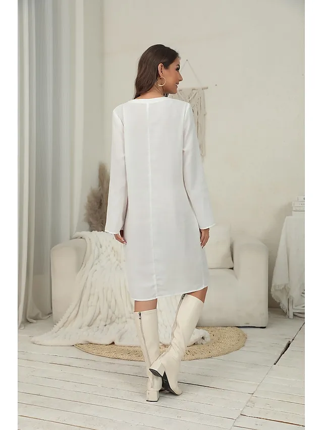 Women‘s Casual Dress Shirt Dress Shift Dress Midi Dress Yellow Navy Blue White Long Sleeve Pure Color Button Winter Fall Spring Shirt Collar Basic Winter Dress Daily Vacation 2023 S M L XL XXL 3XL