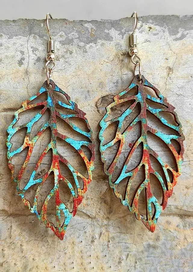 Leaf Tie Dye Hollow Out Hook Earrings