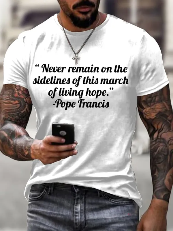 Men's  Pray For Holy Father 1936-2025 Print Short Sleeve Round Neck Cotton T-Shirt