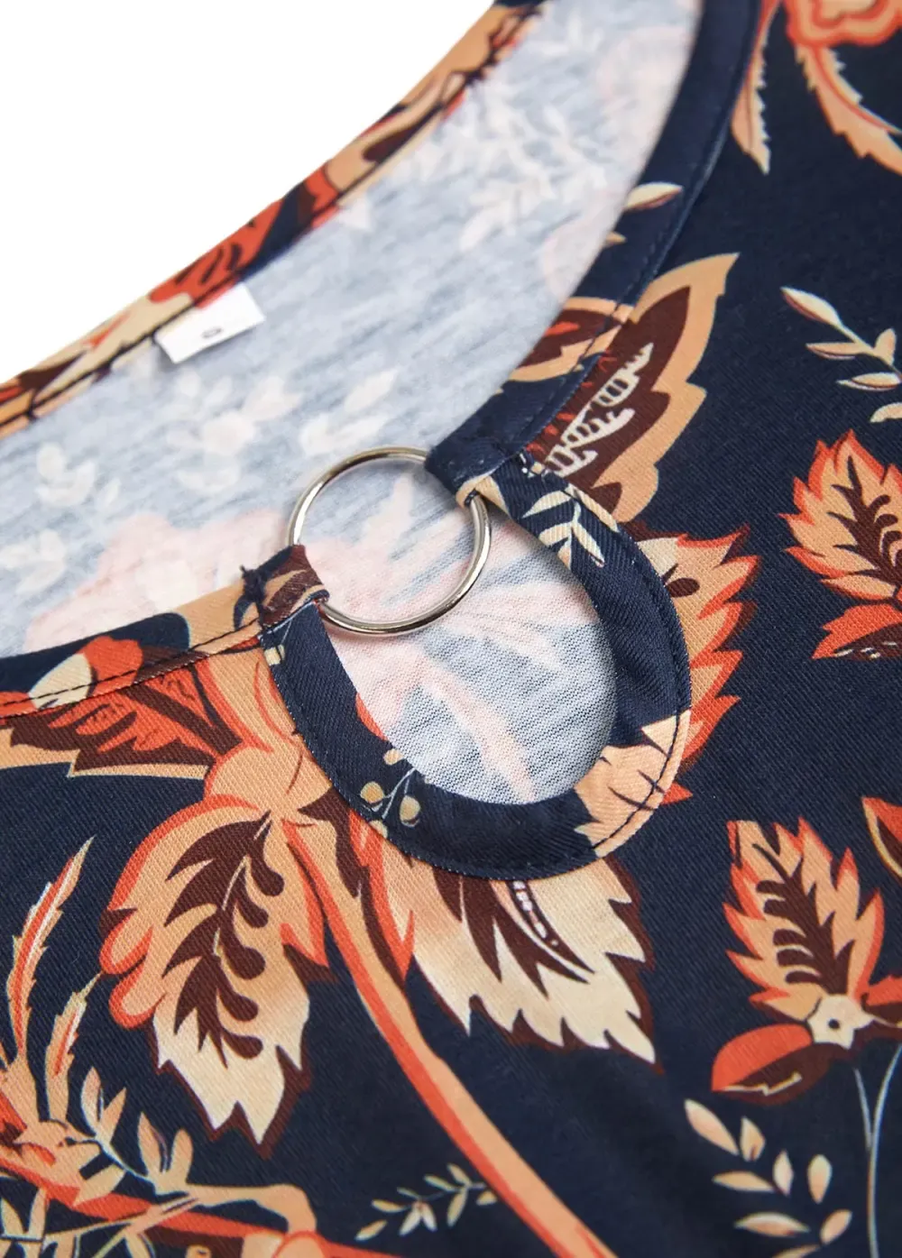 Dark Blue Circular Ring Floral Print Sleeveless Dress