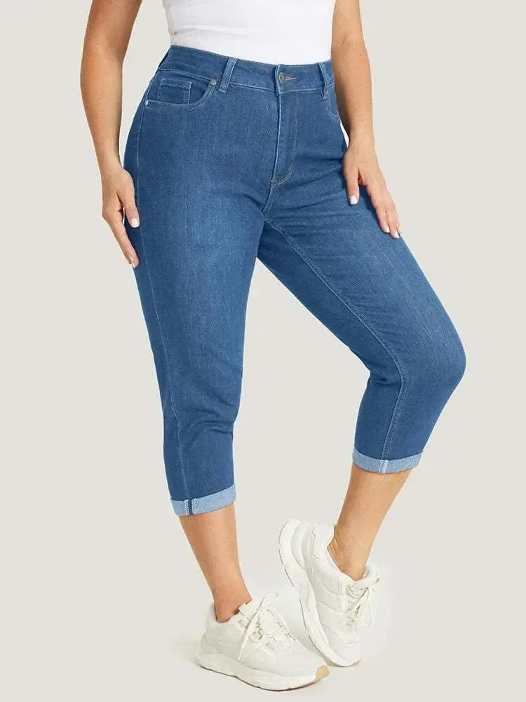 5 Packs-Very Stretchy High Rise Dark Wash Cropped Jeans