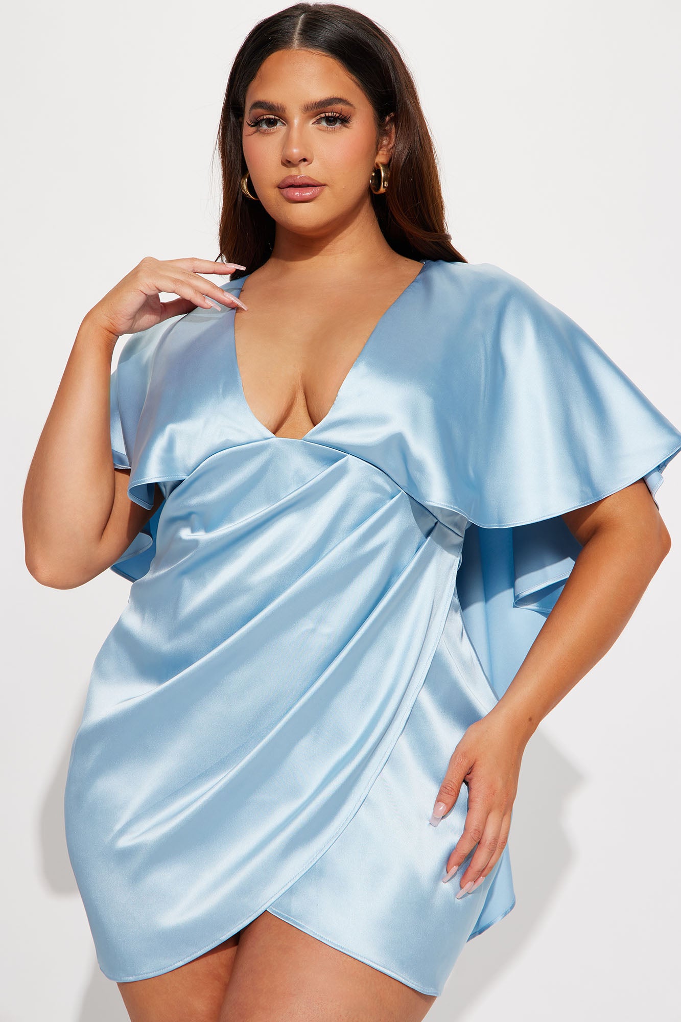 Vanessa Satin Mini Dress - Light Blue