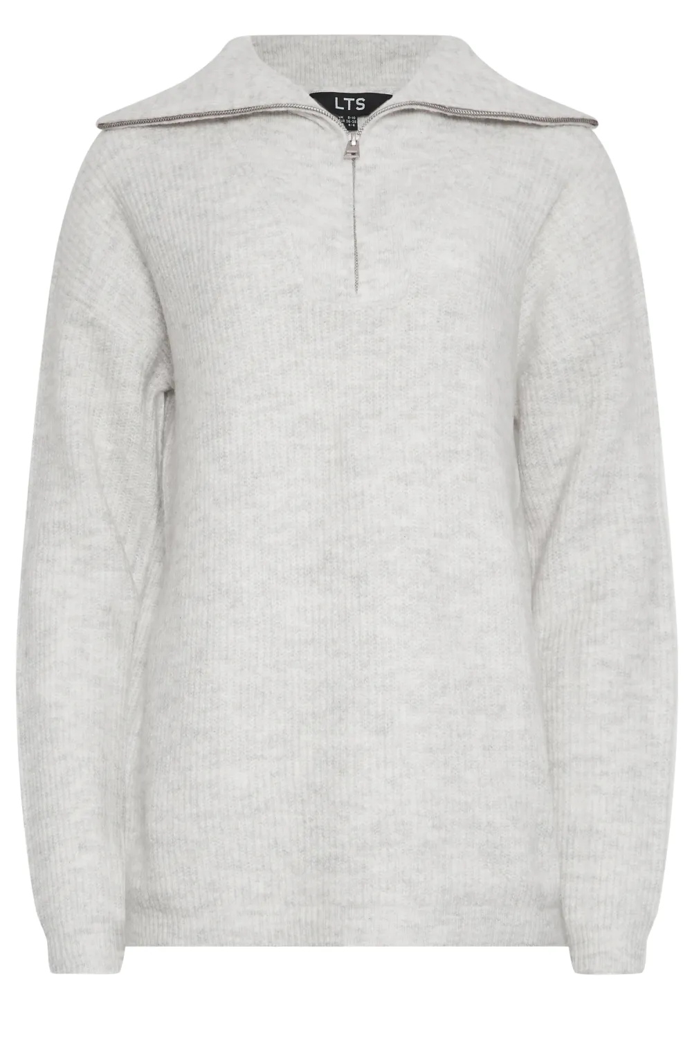 LTS Tall Dark Green Marl Zip Funnel Neck Jumper