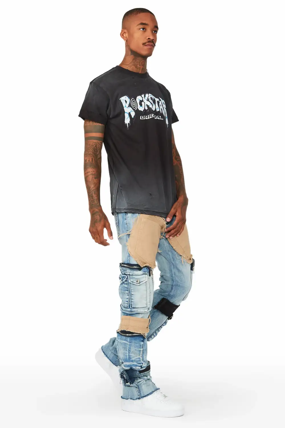 Orion Blue Patchwork Stacked Flare Jean