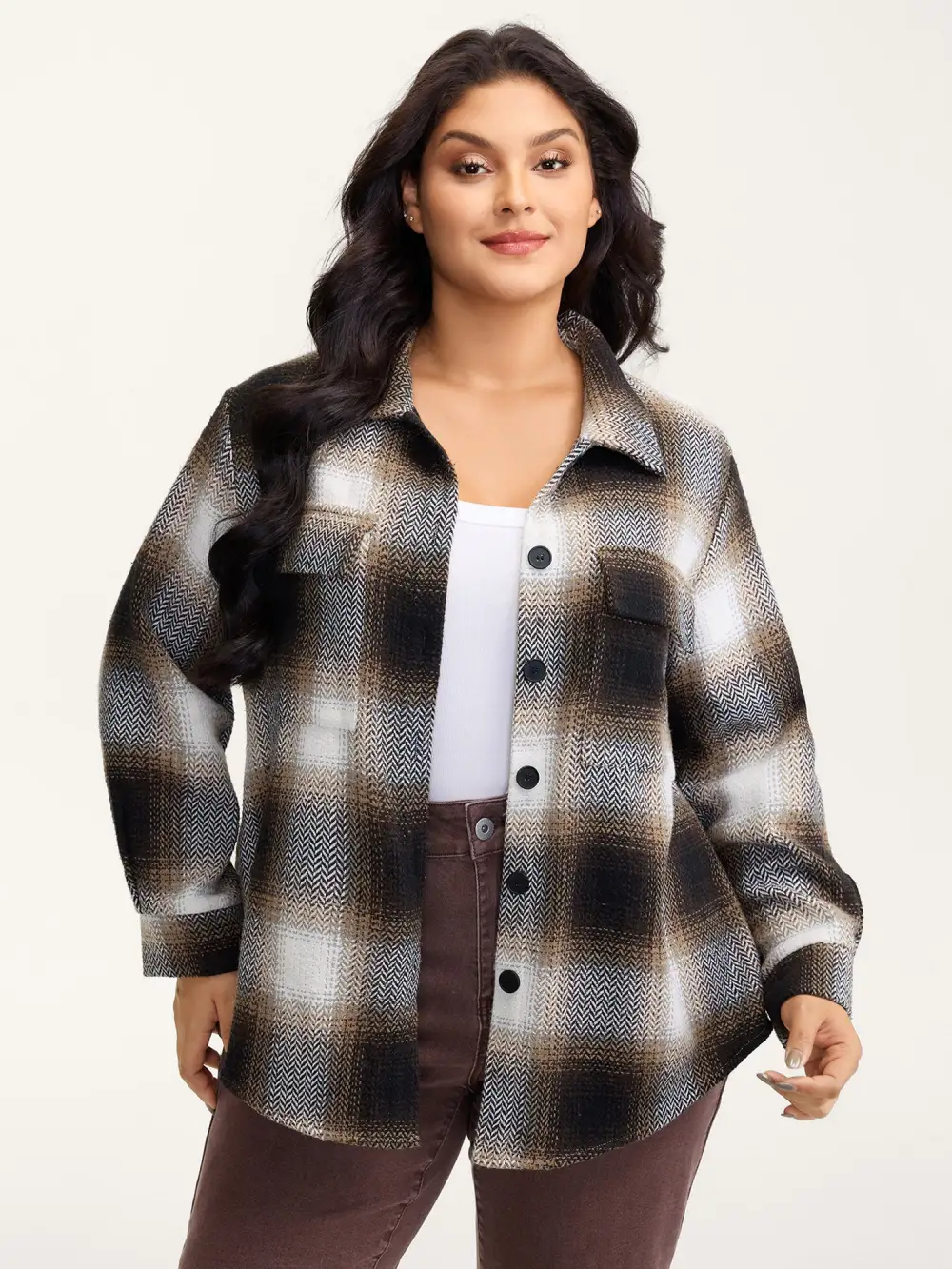Plaid Print Button-Down Jacket
