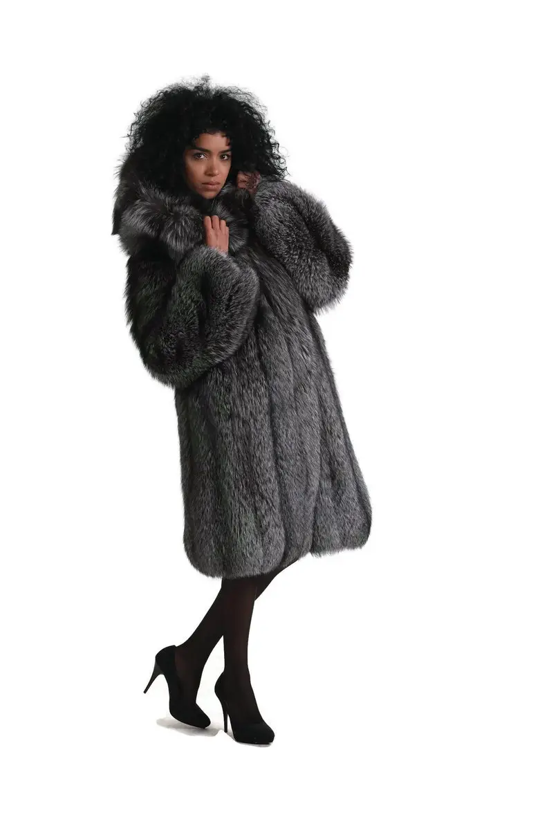 Silver Fox Fur Waist Length Jacket