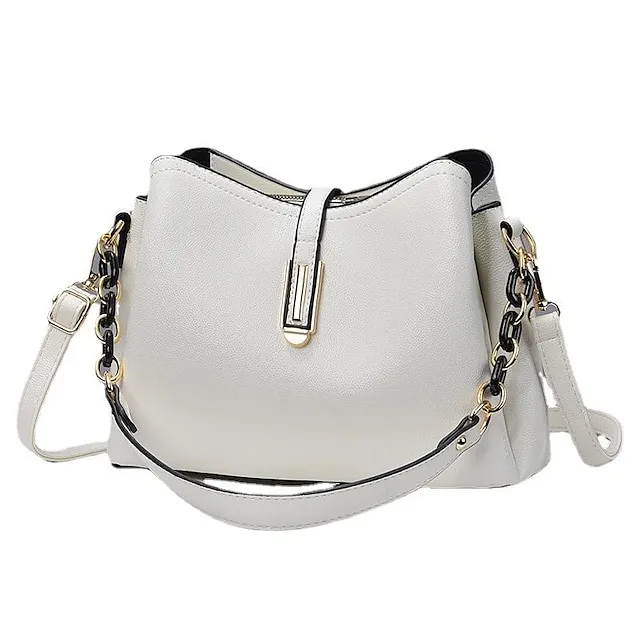 Women's Crossbody Bag Shoulder Bag Dome Bag PU Leather Office Daily Zipper Chain Large Capacity Waterproof Breathable Solid Color claret off white Black